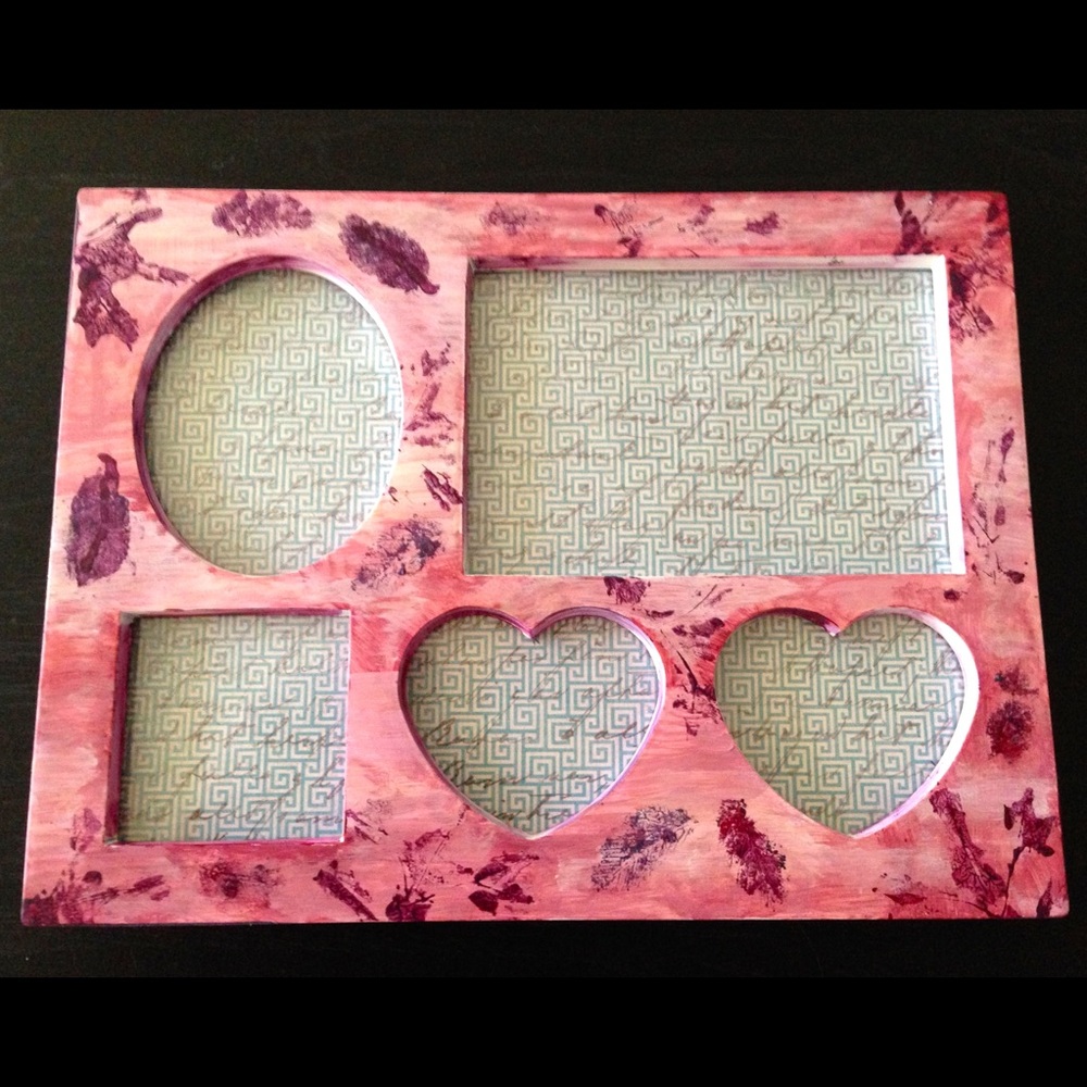 Pink Handpainted Picture Frame with Hearts